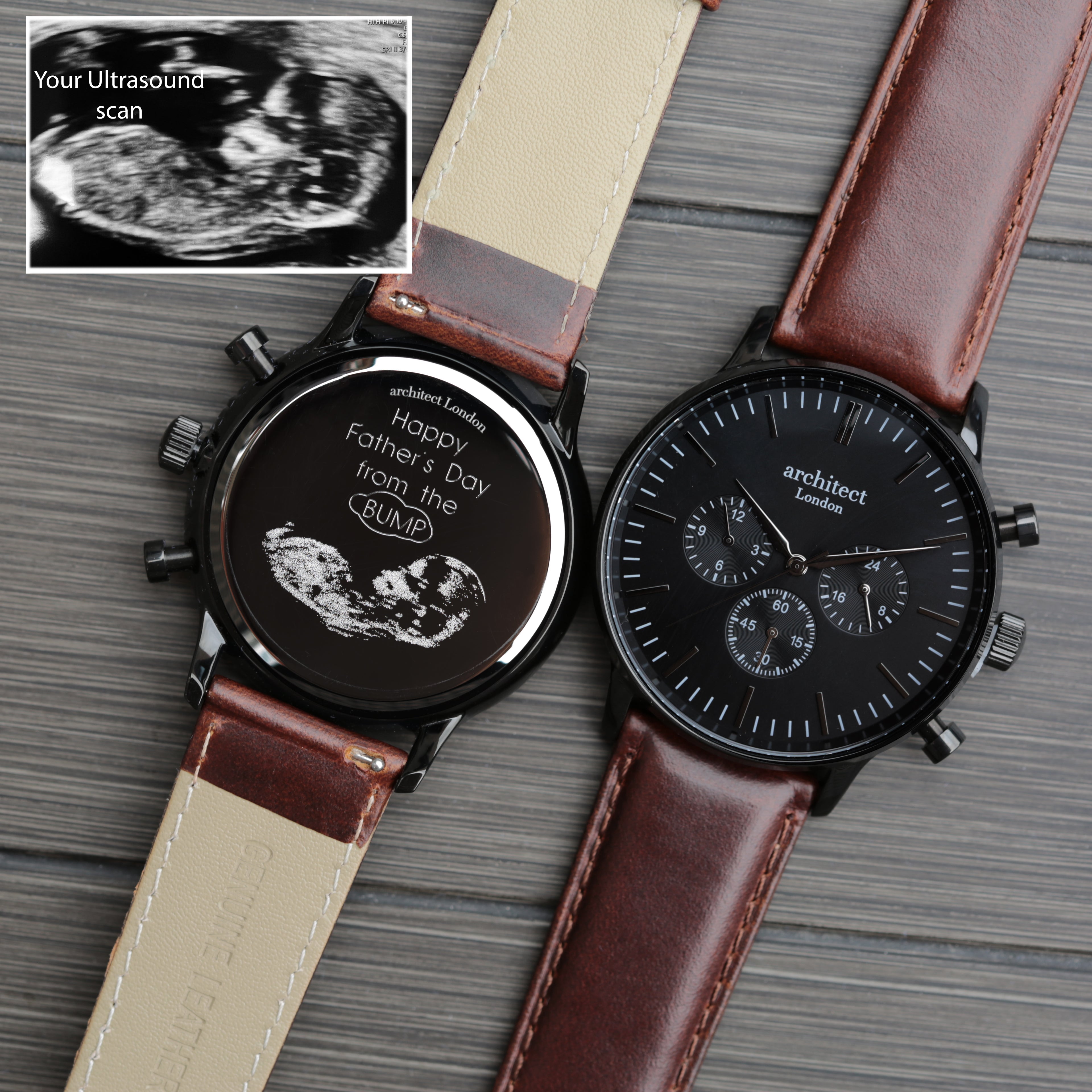 Contactless Payment Watch - Men's Motivator + Walnut Strap + Own Handwriting Engraving - Wear We Met