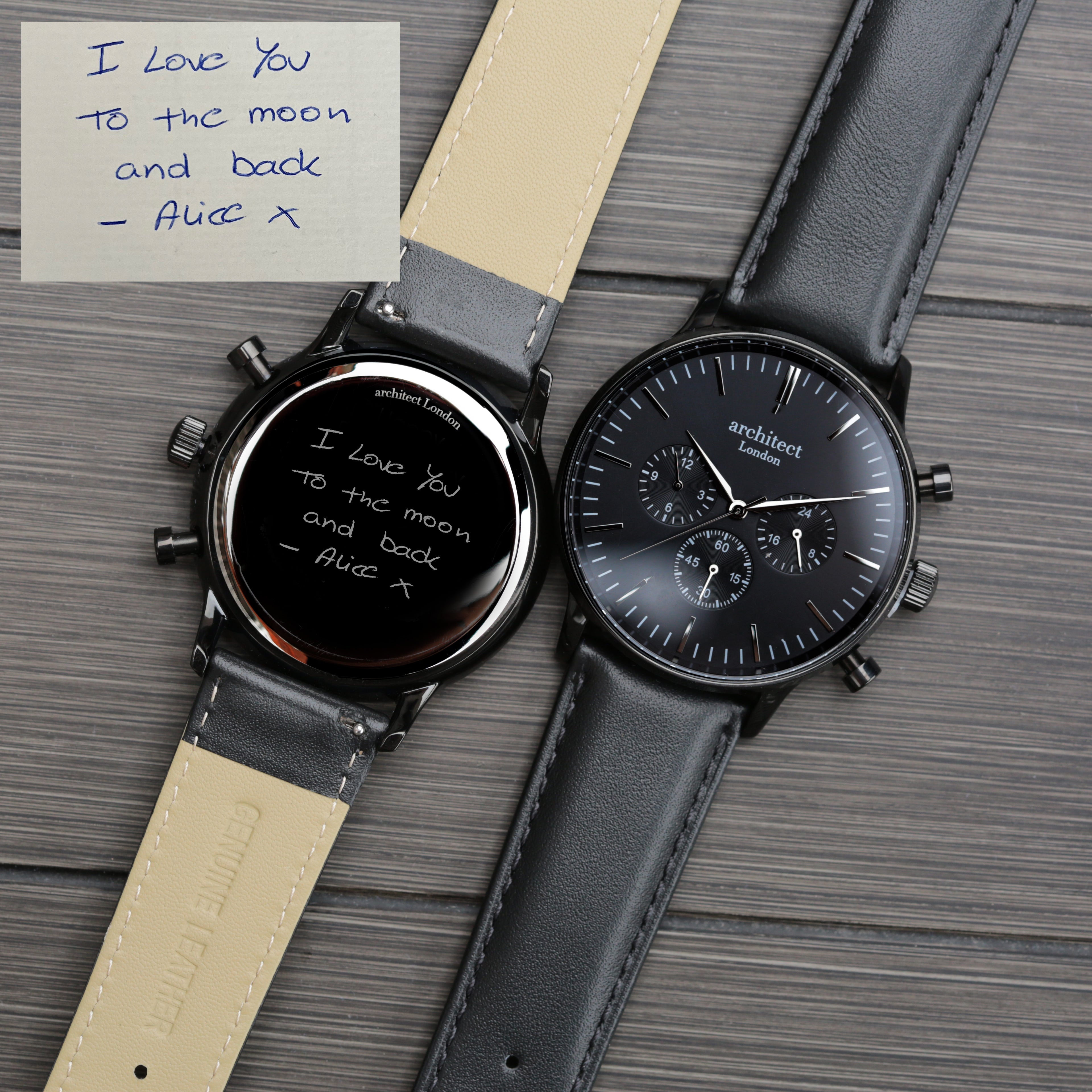 Contactless Payment Watch - Men's Motivator + Jet Black Strap + Own Handwriting Engraving - Wear We Met