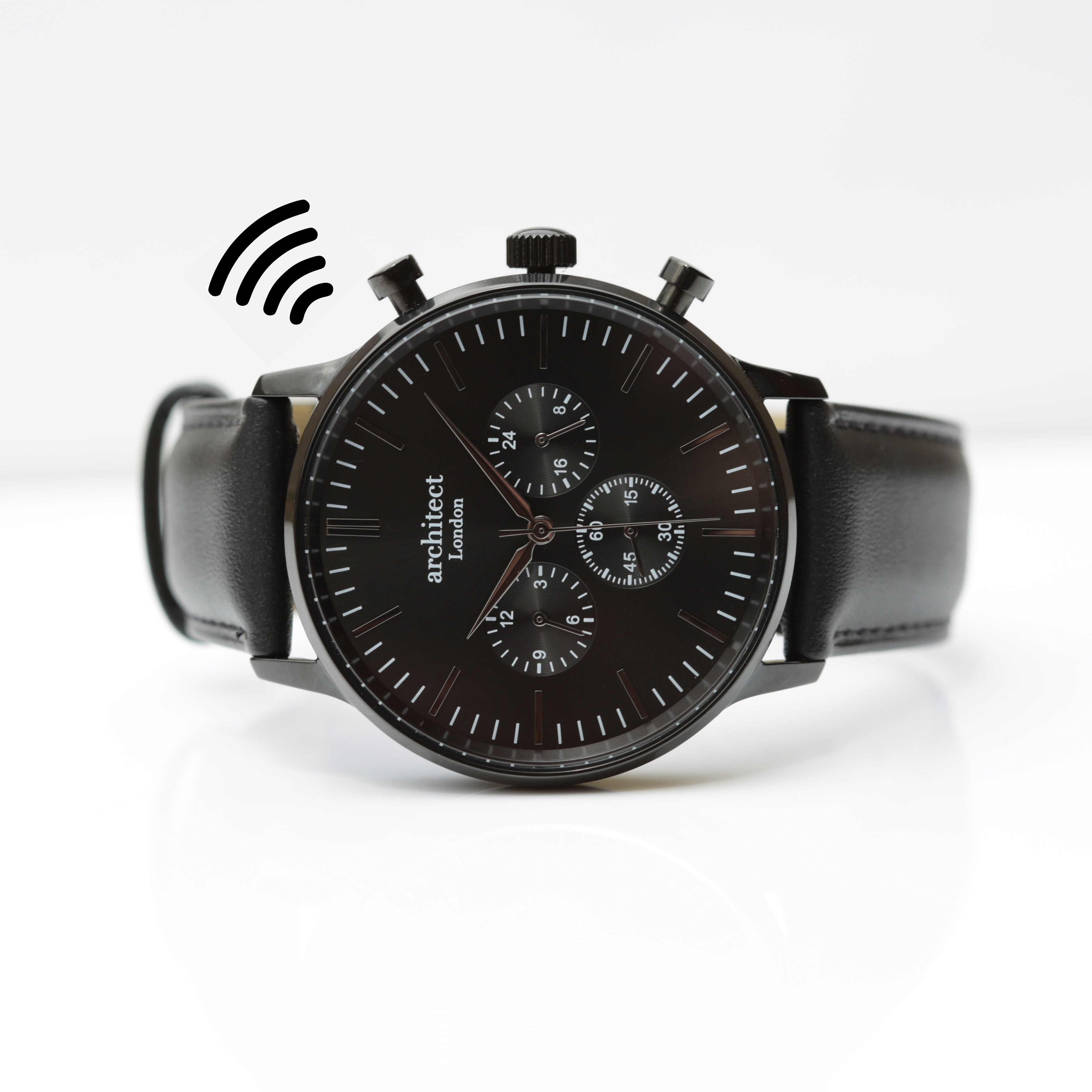 Contactless Payment Watch - Men's Motivator + Jet Black Strap + Modern Font Engraving - Wear We Met