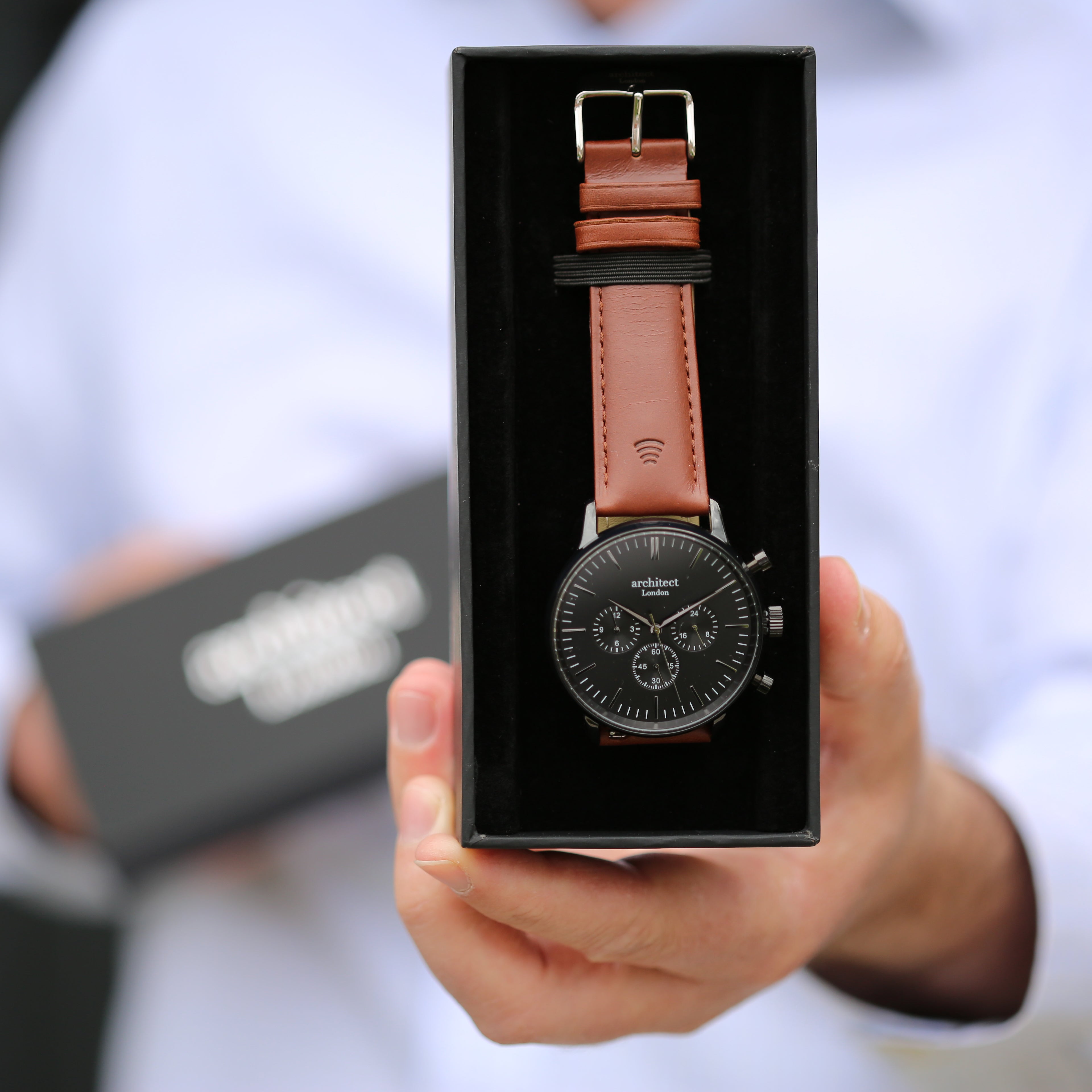 Contactless Payment Watch - Men's Motivator + Walnut Strap + Own Handwriting Engraving - Wear We Met