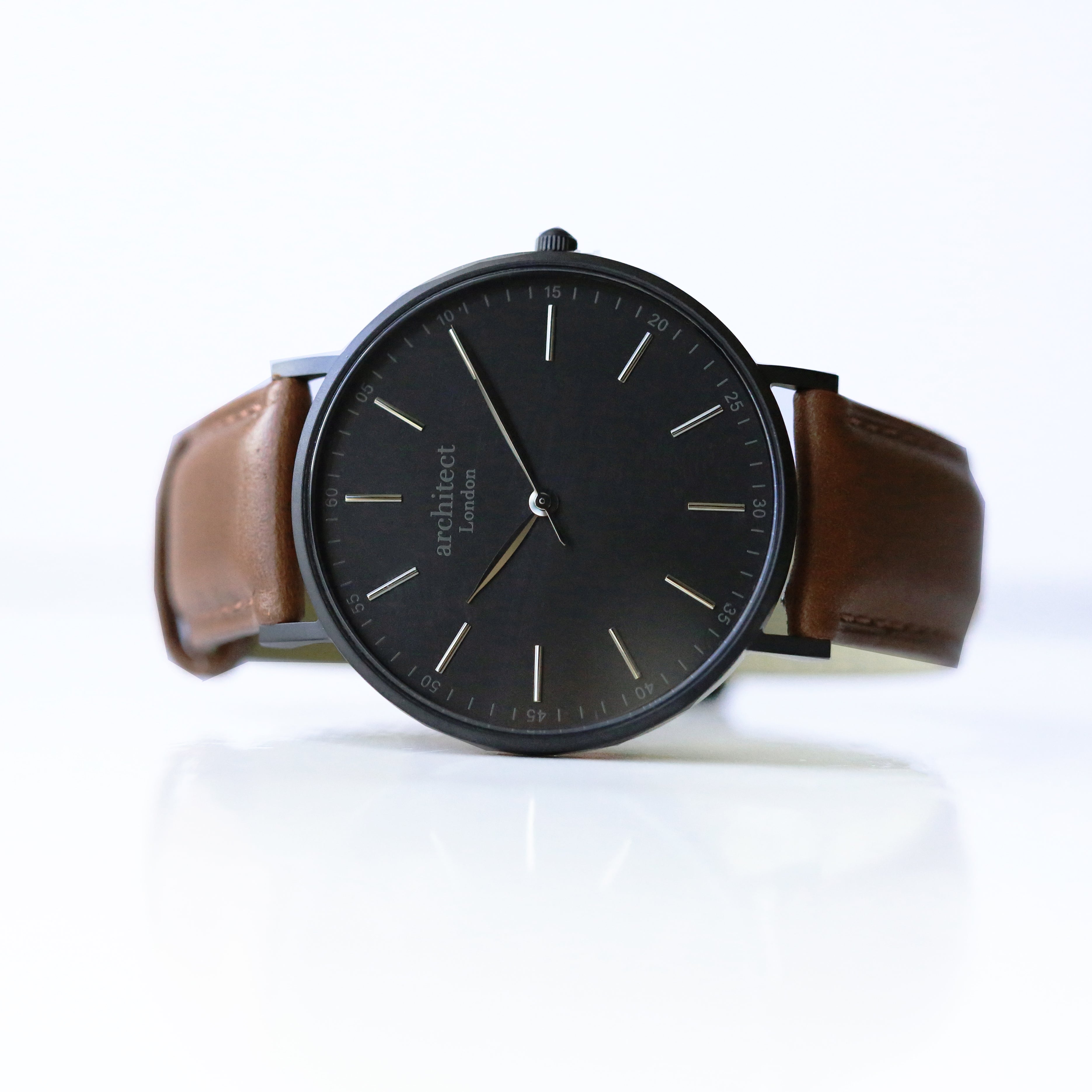 Contactless Payment Watch - Men's Minimalist + Walnut Strap + Modern Font Engraving - Wear We Met