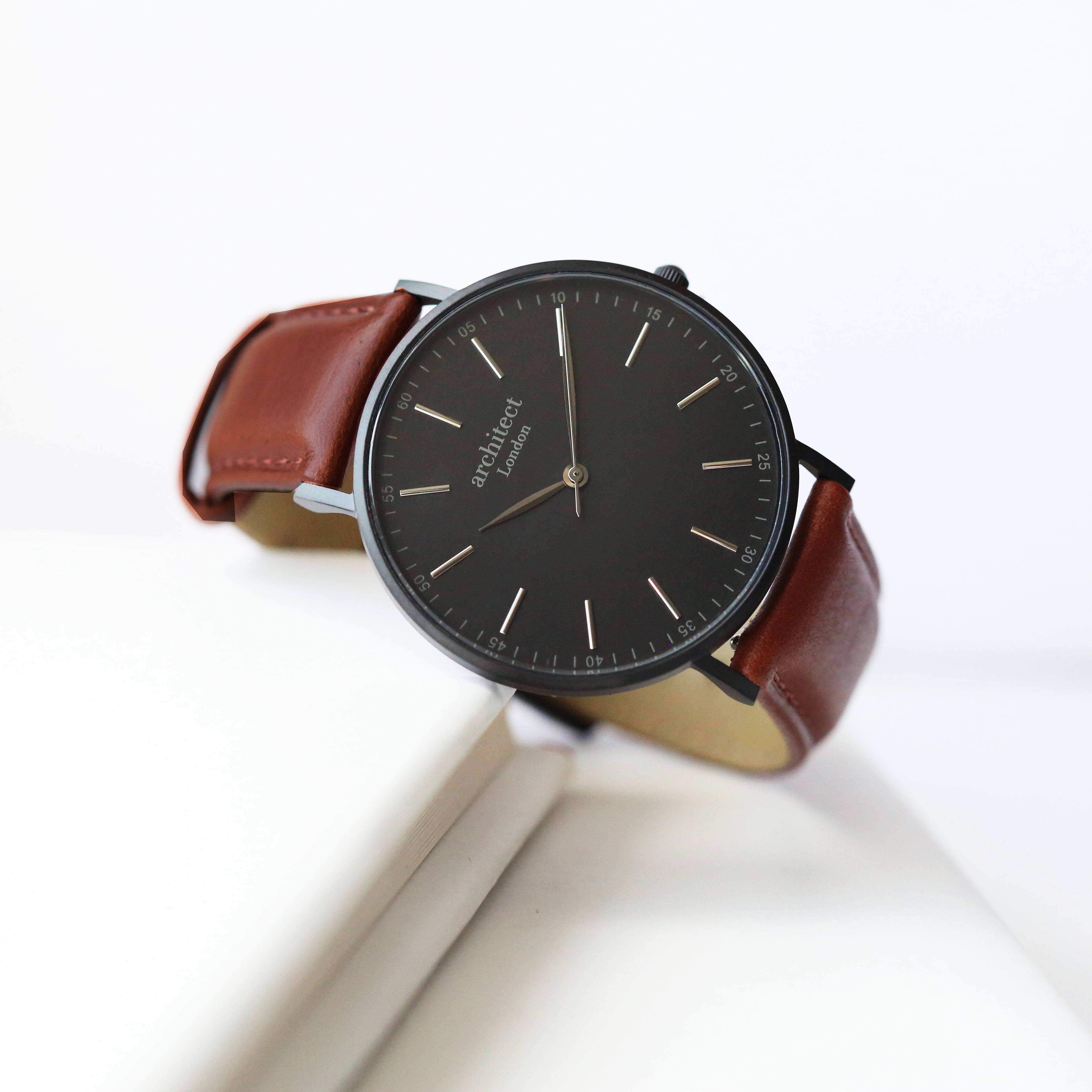 Contactless Payment Watch - Men's Minimalist + Walnut Strap + Modern Font Engraving - Wear We Met