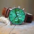 Contactless Payment Watch - Men's Envy Green Motivator + Walnut Strap + Modern Font Engraving - Wear We Met