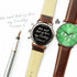 Contactless Payment Watch - Men's Green Motivator + Walnut Strap + Own Handwriting Engraving - Wear We Met