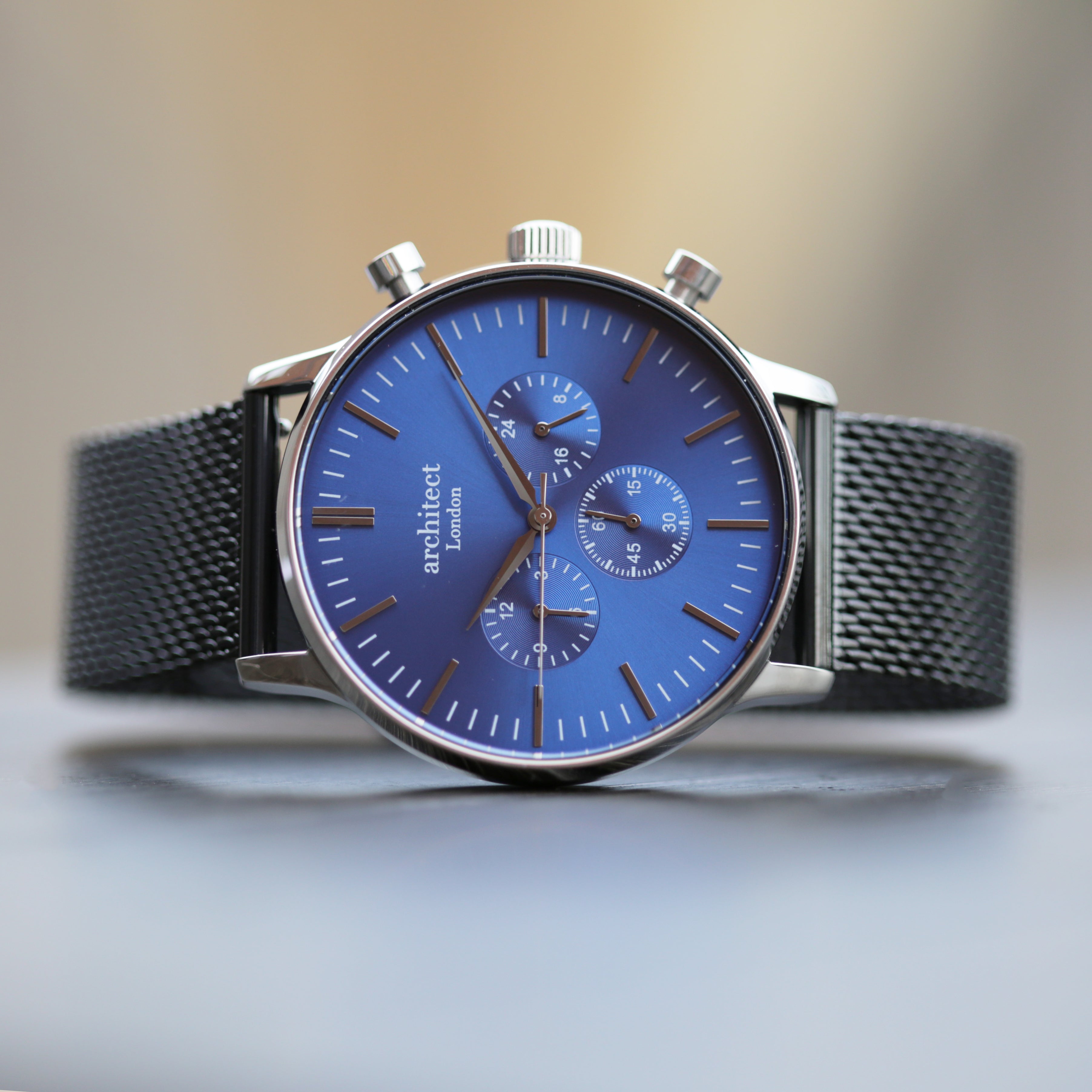 Handwriting Engraving - Men's Architect Motivator Blue Face Black Strap