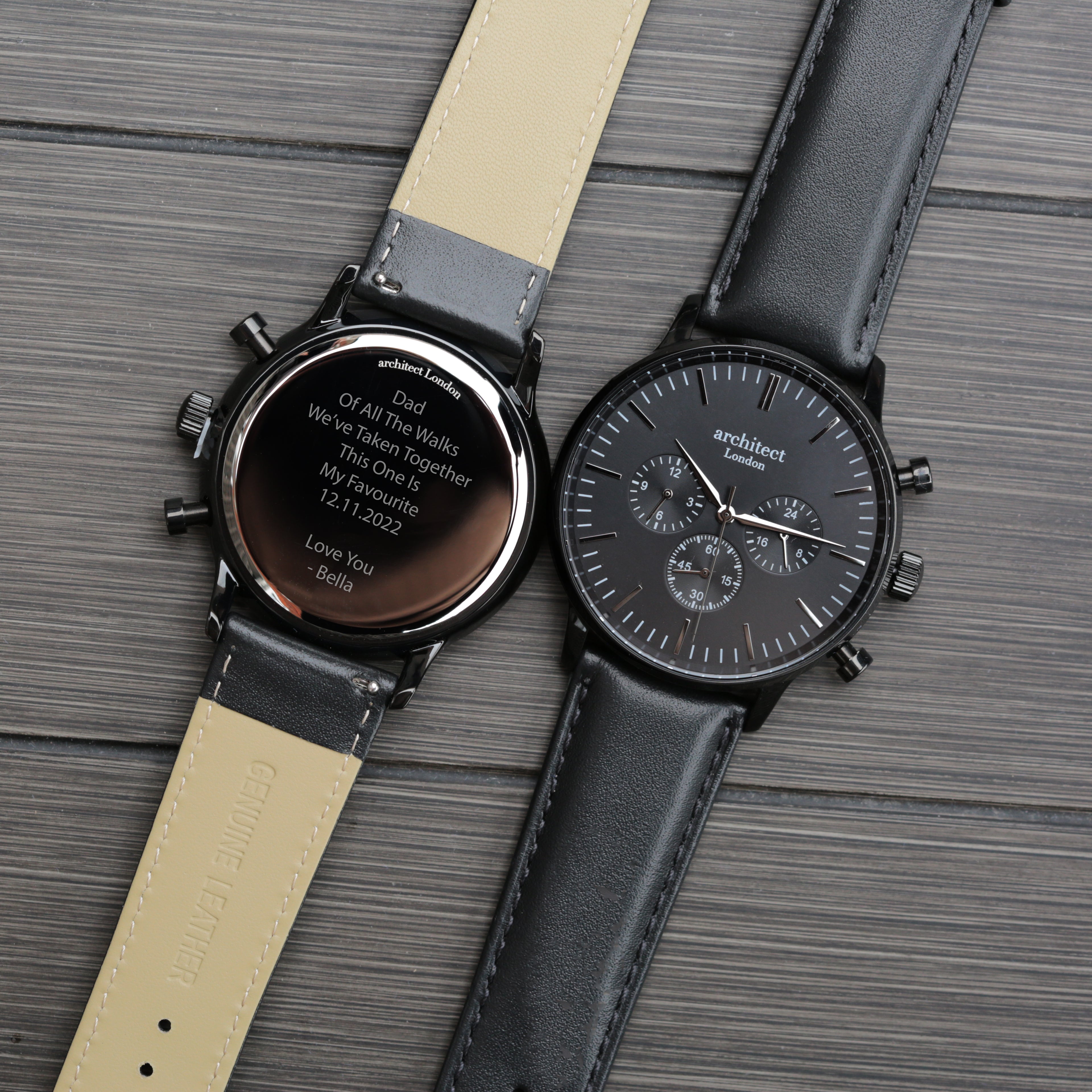 Men's Architect Motivator In Black With Black Strap - Modern Font Engraving - Wear We Met