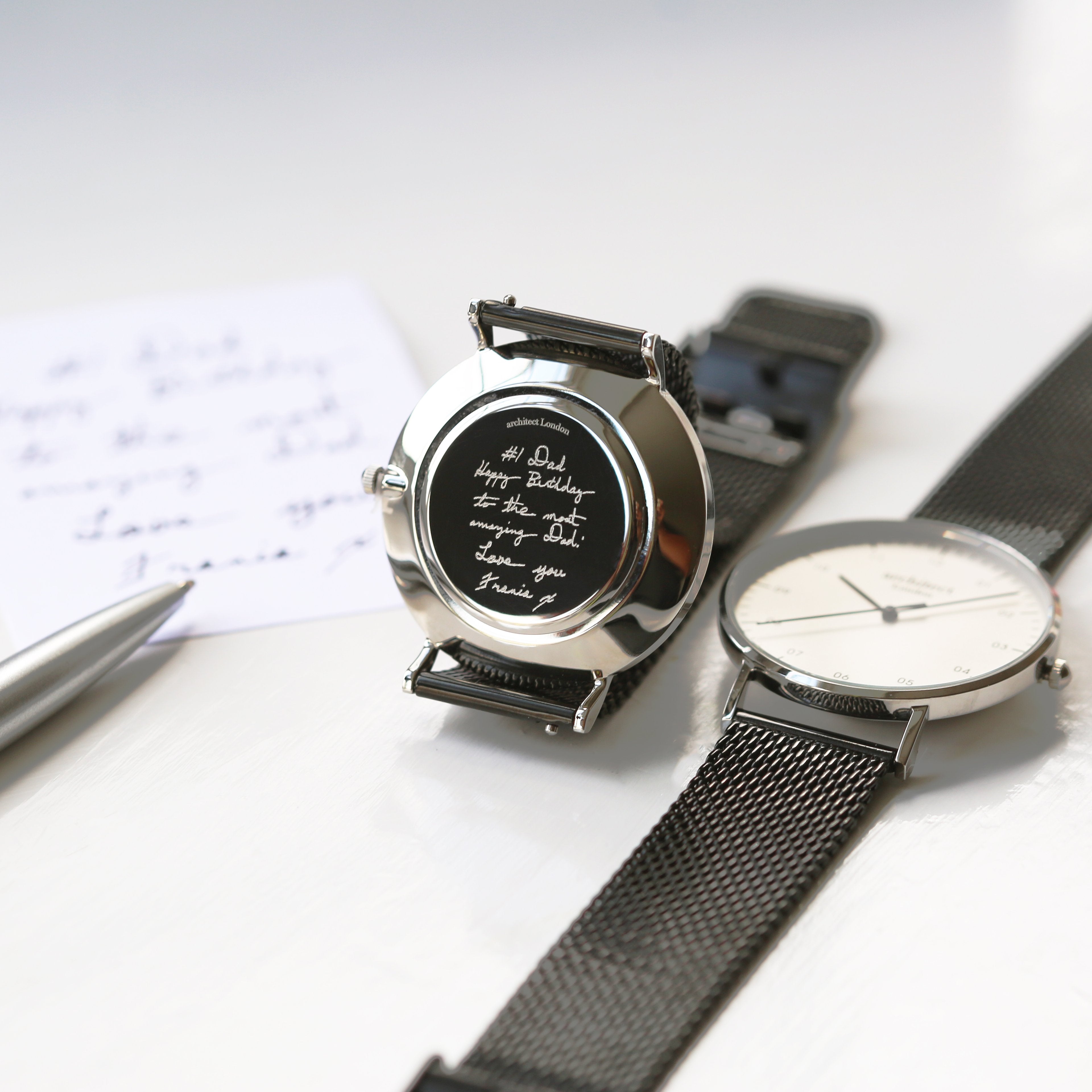 Handwriting Engraving - Men's Architect Zephyr + Pitch Black Mesh Strap - Wear We Met