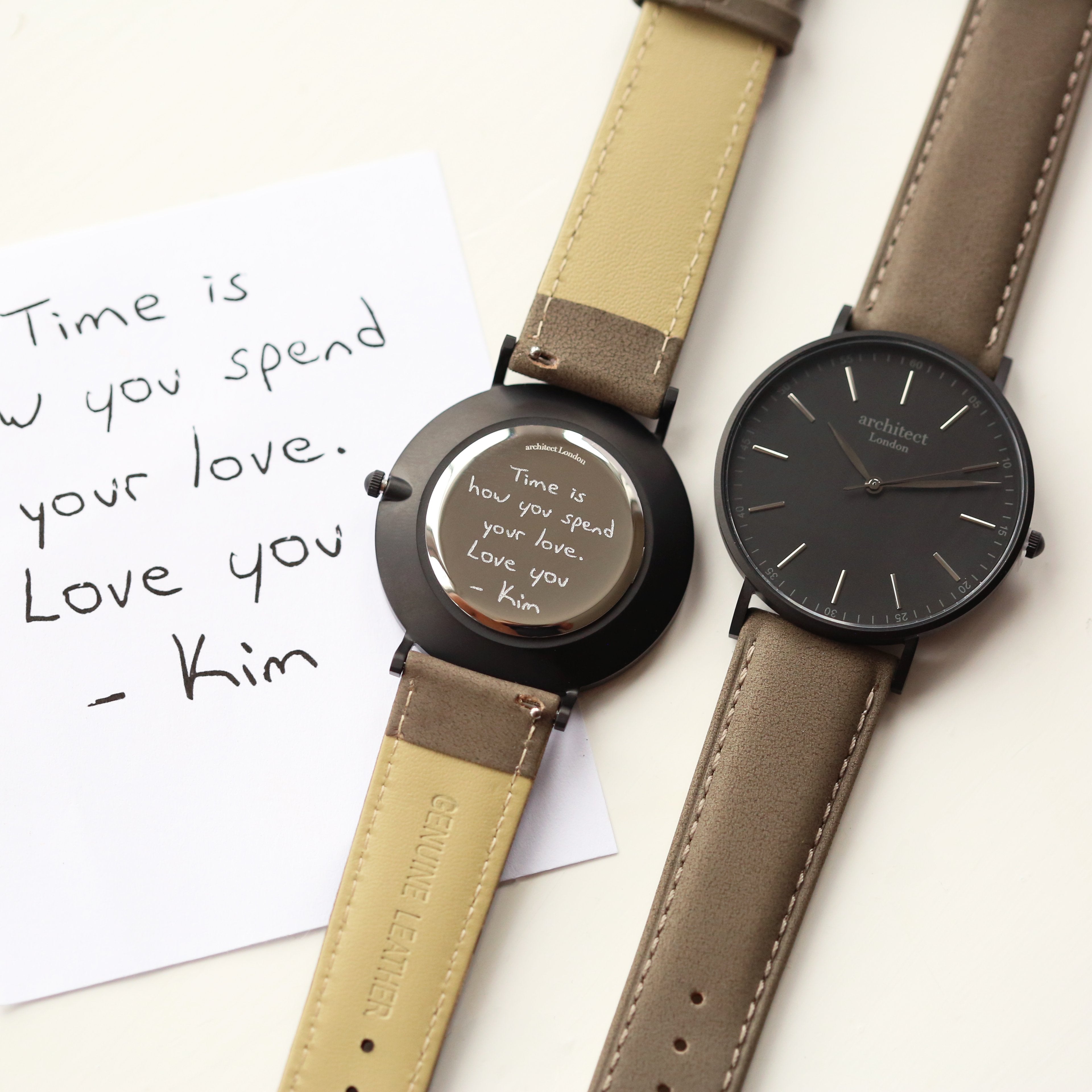 Handwriting Engraving - Men's Minimalist Watch + Urban Grey Strap - Wear We Met