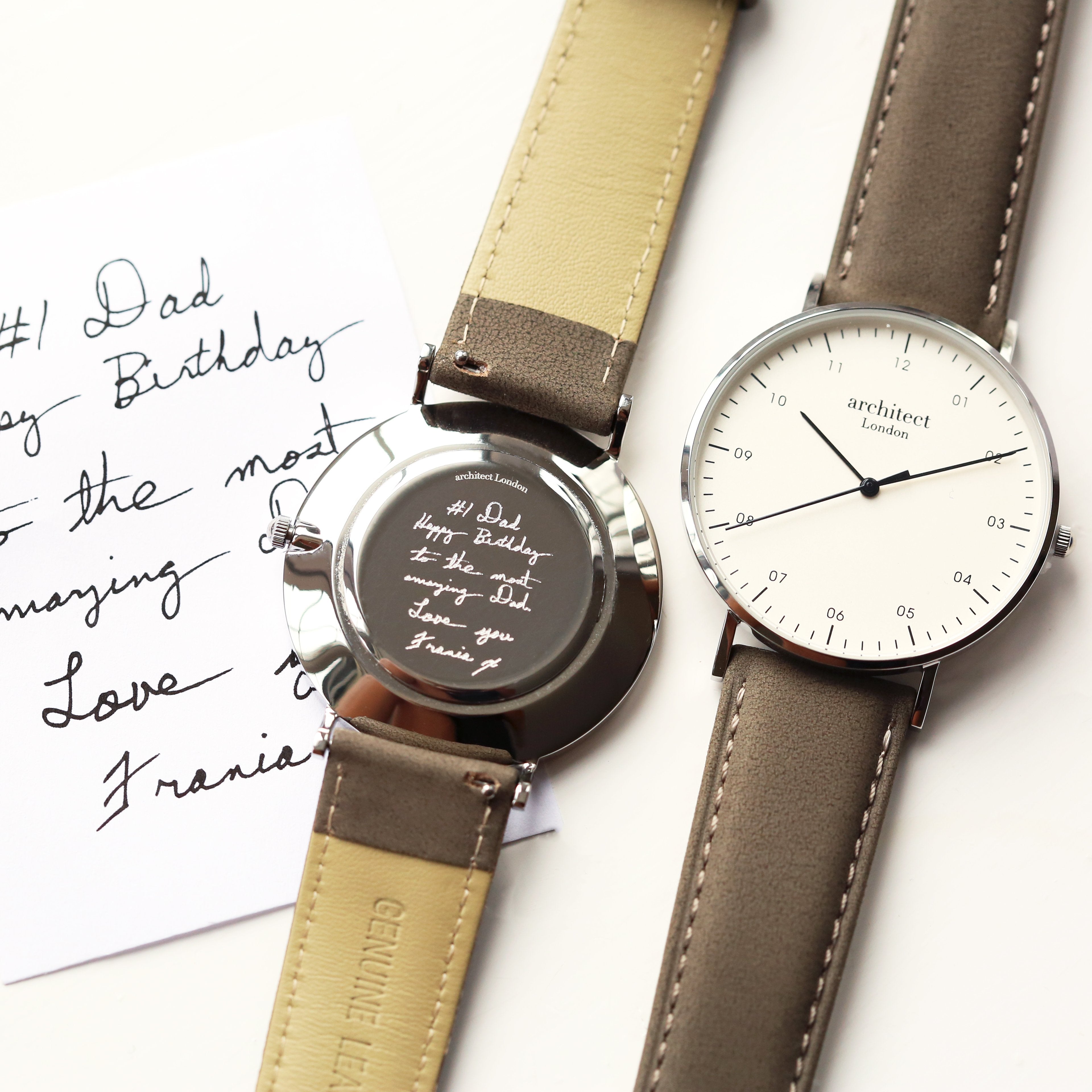 Handwriting Engraving - Men's Architect Zephyr + Urban Grey Strap - Wear We Met