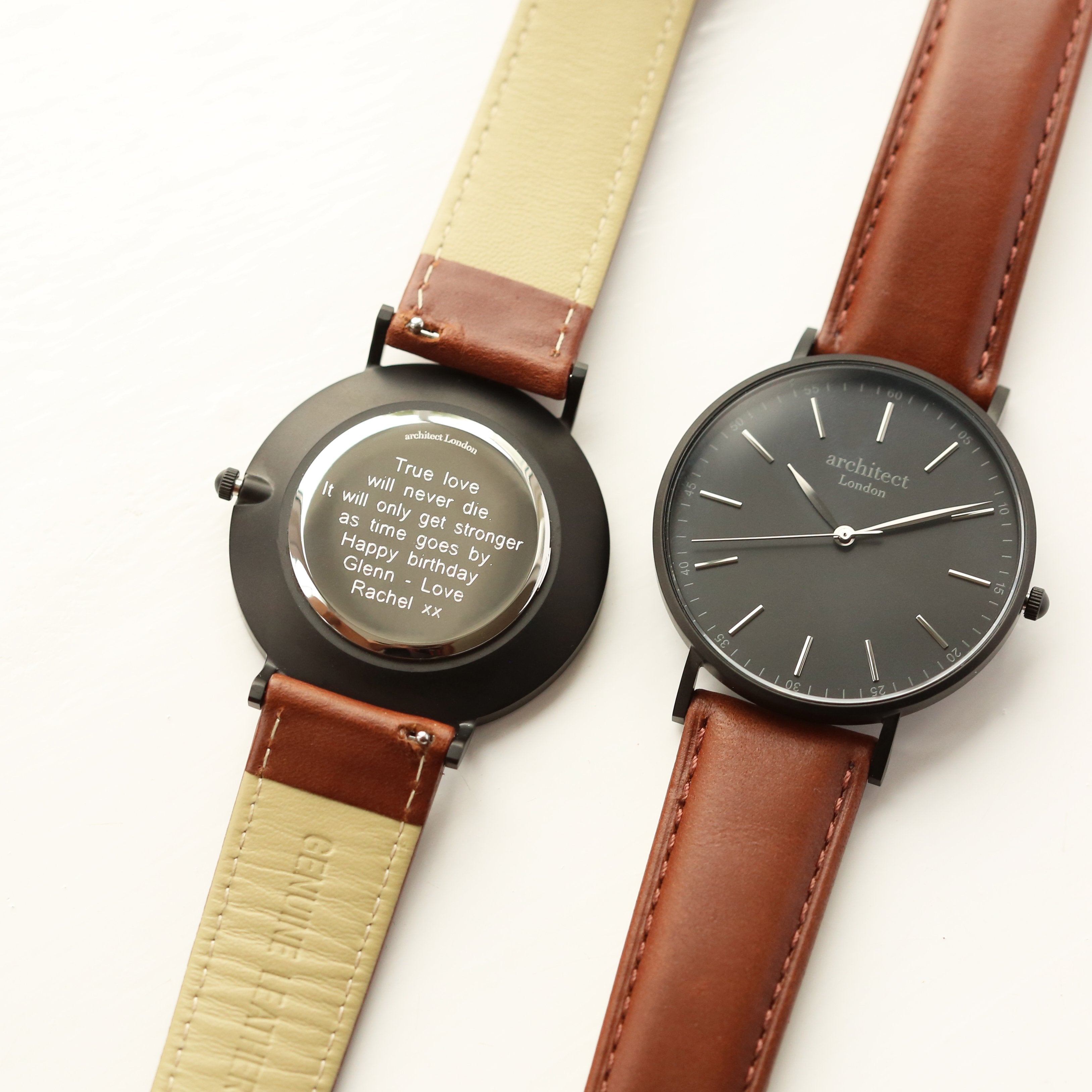 Modern Font Engraving - Men's Minimalist Watch + Walnut Strap - Wear We Met