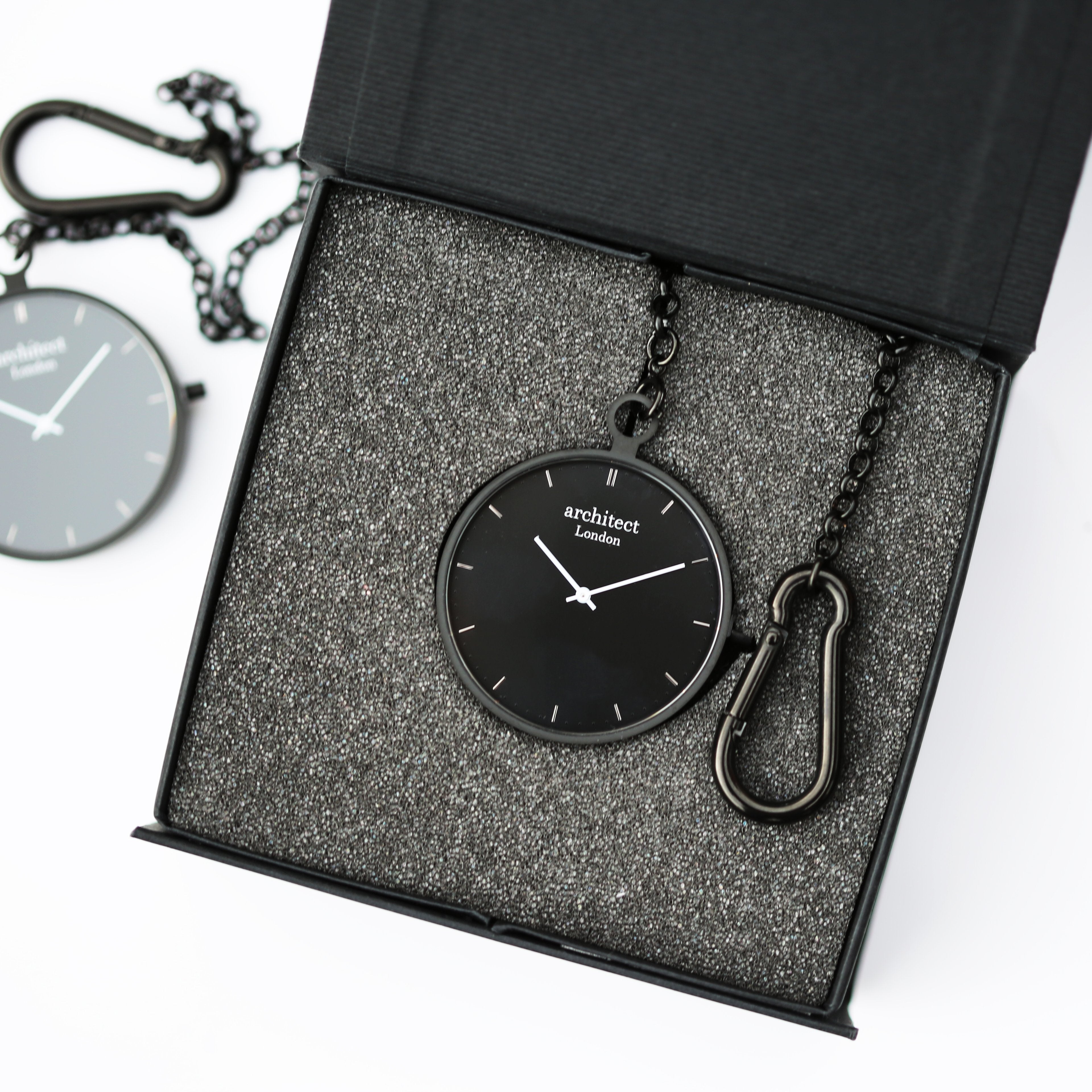 Modern Pocket Watch Black - Handwriting Engraving - Wear We Met