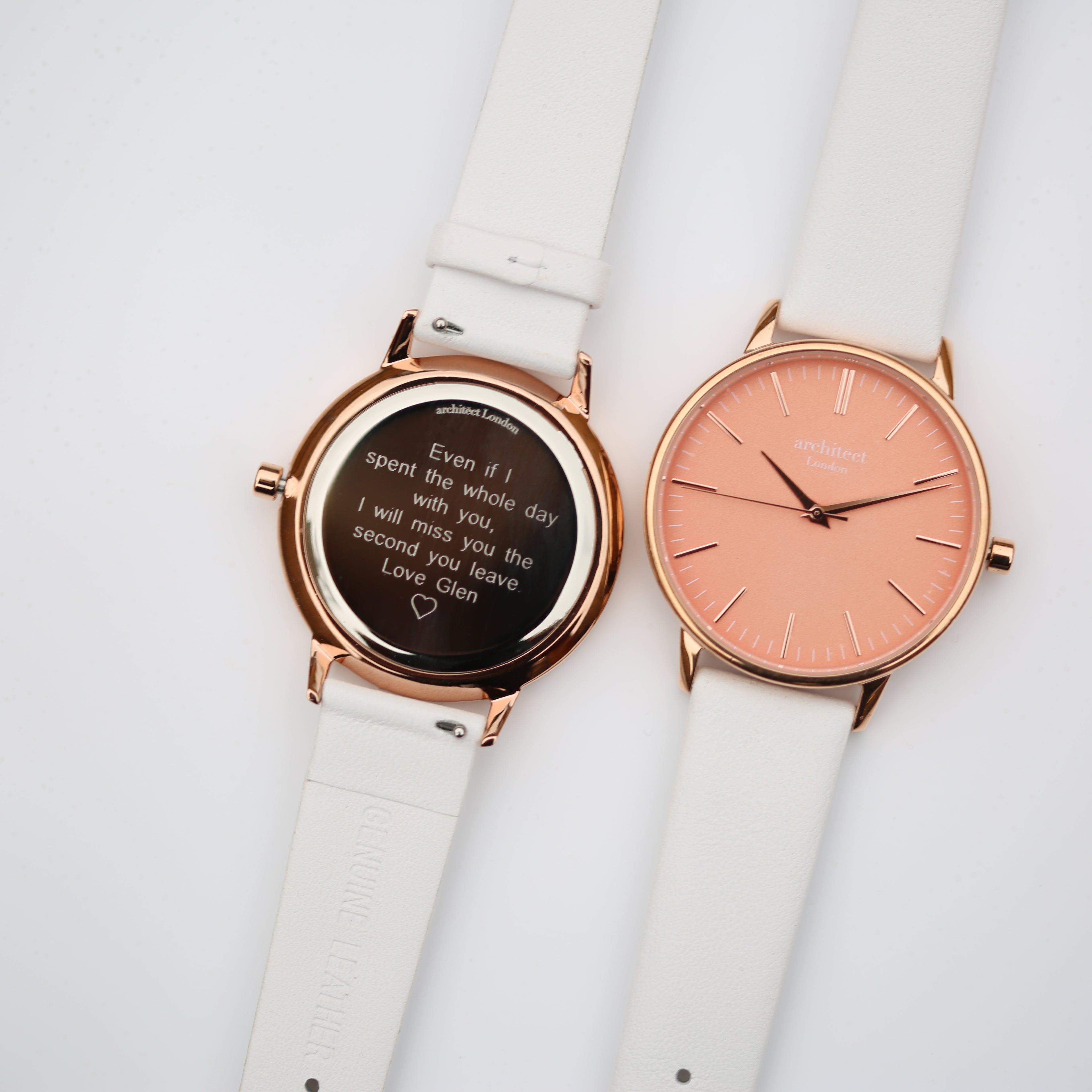 Ladies Architēct Coral - Modern Font Engraving + White Strap - Wear We Met