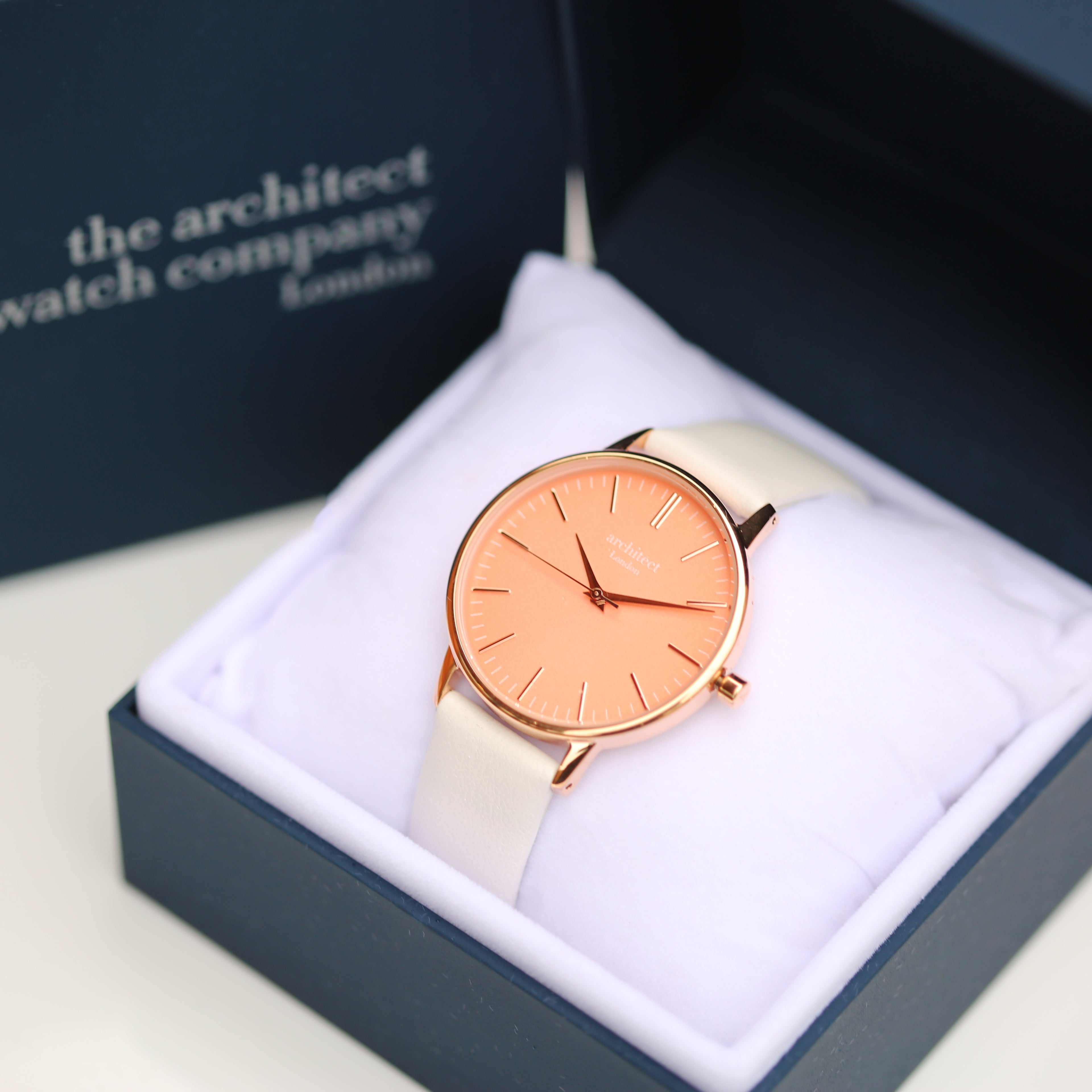 Ladies Architēct Coral - Handwriting Engraving + White Strap - Wear We Met