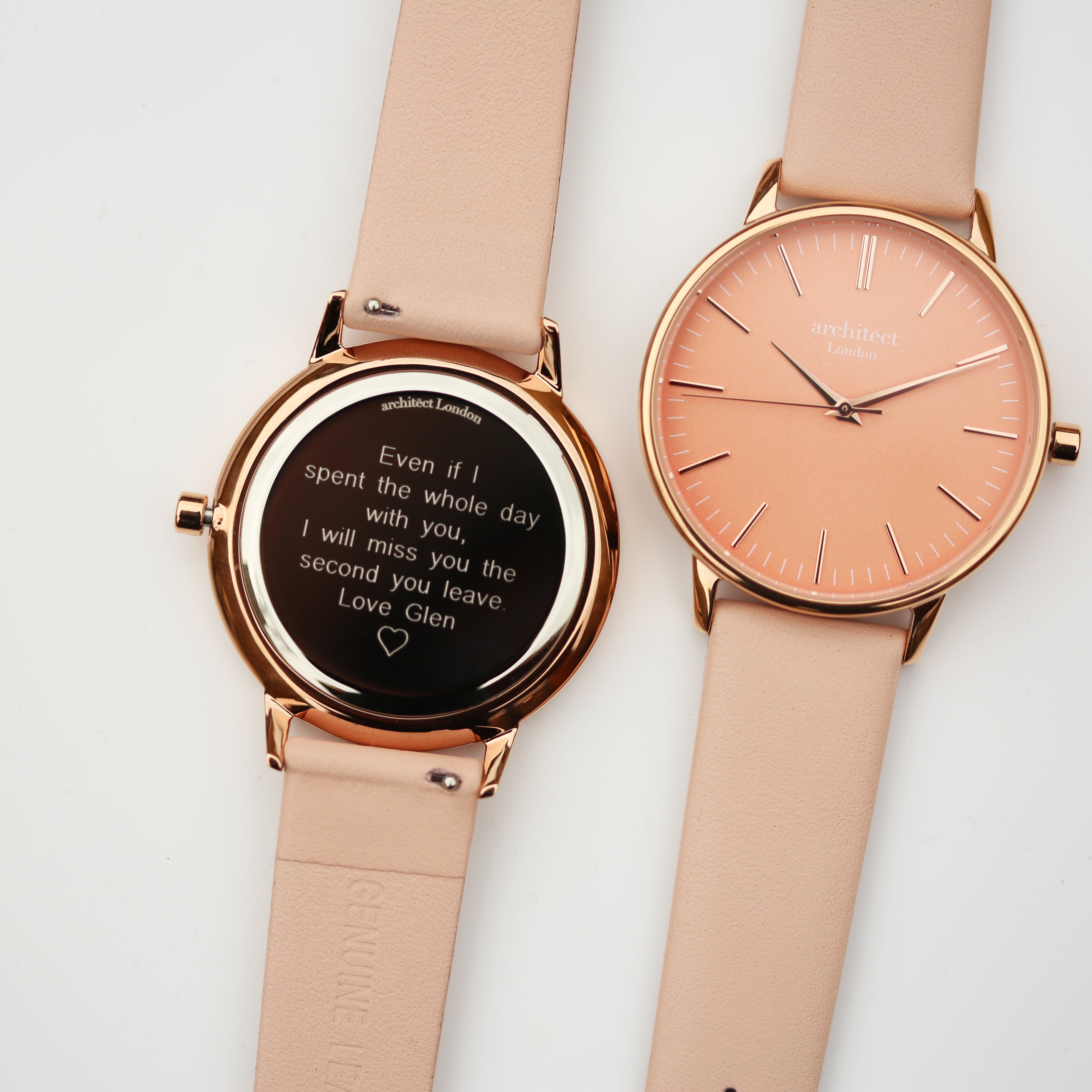 Ladies Architēct Coral - Modern Font Engraving + Light Pink Strap - Wear We Met