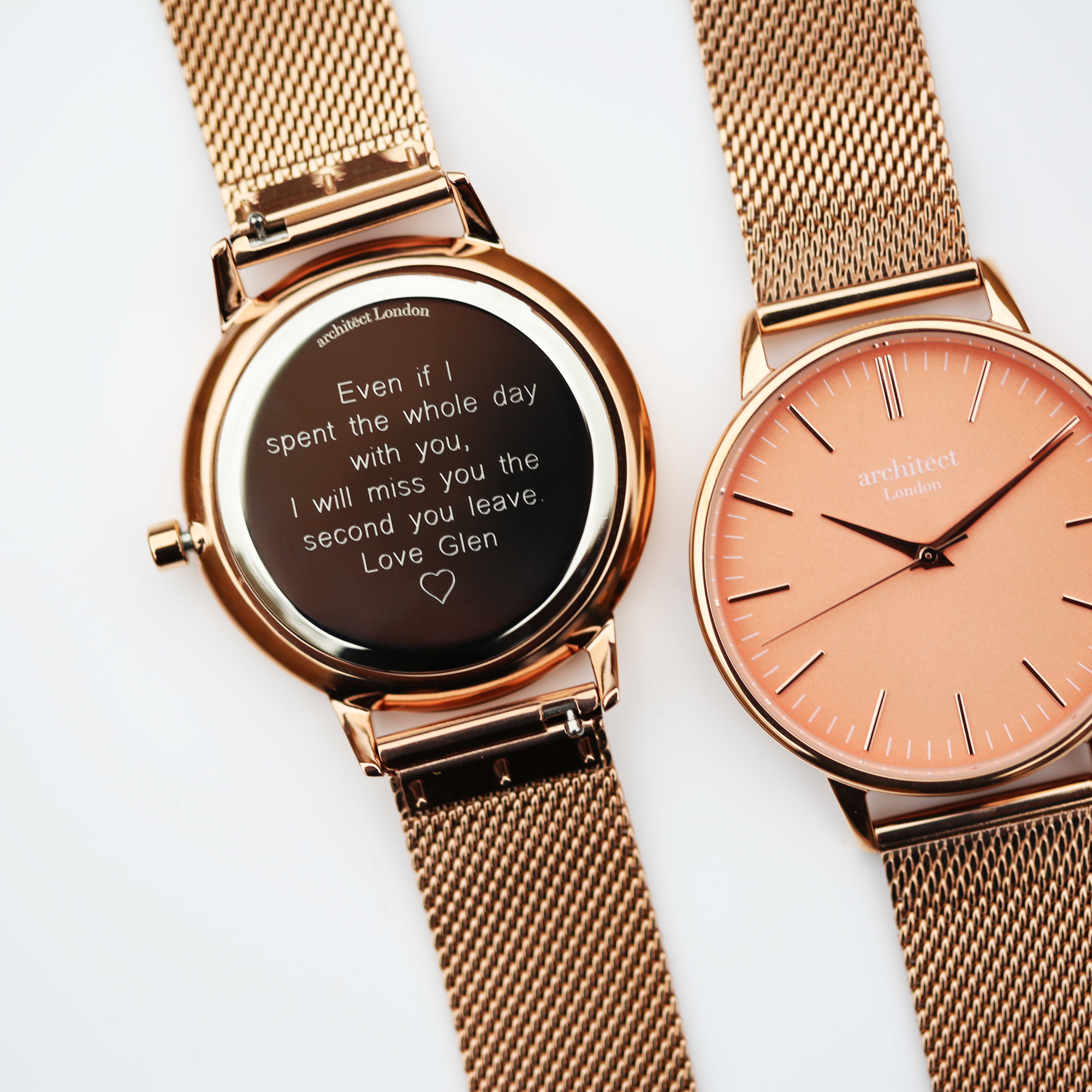 Ladies Architēct Coral - Modern Font Engraving + Rose Gold Mesh Strap - Wear We Met