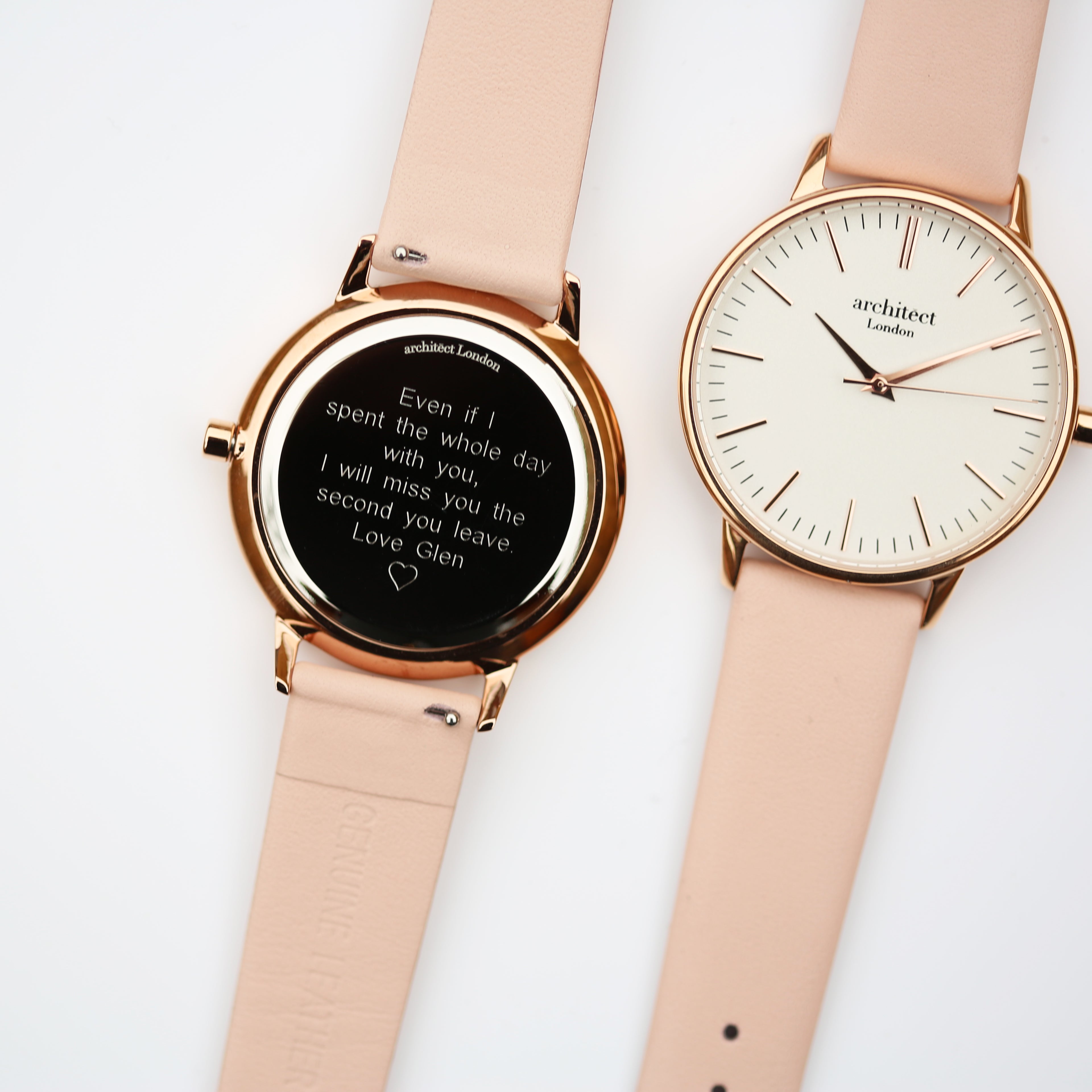 Ladies Architēct Blanc - Modern Font Engraving + Light Pink Strap - Wear We Met