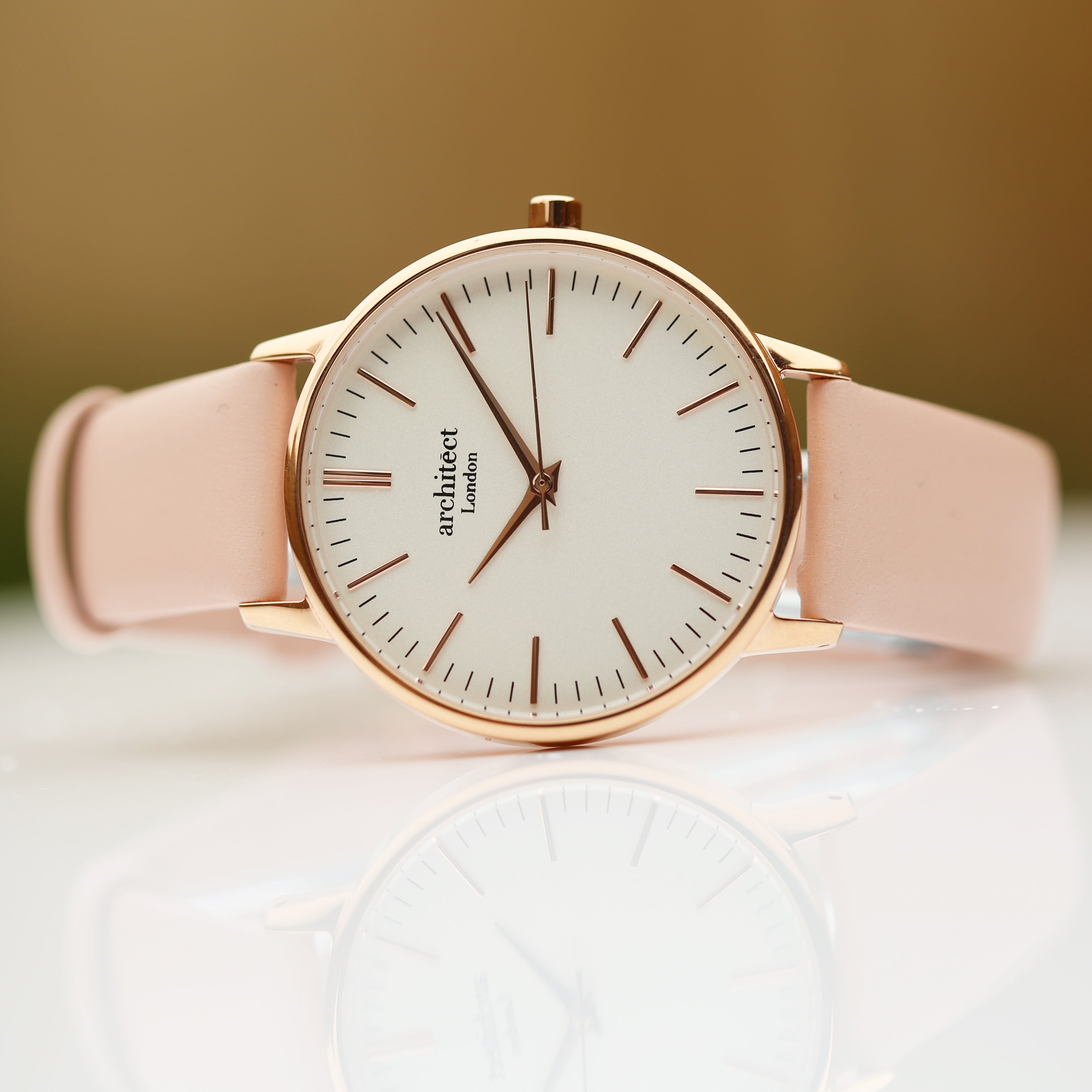 Ladies Architēct Blanc - Modern Font Engraving + Light Pink Strap - Wear We Met