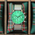 Men's Architect Motivator In Envy Green With Silver Mesh Strap - Modern Font Engraving - Wear We Met