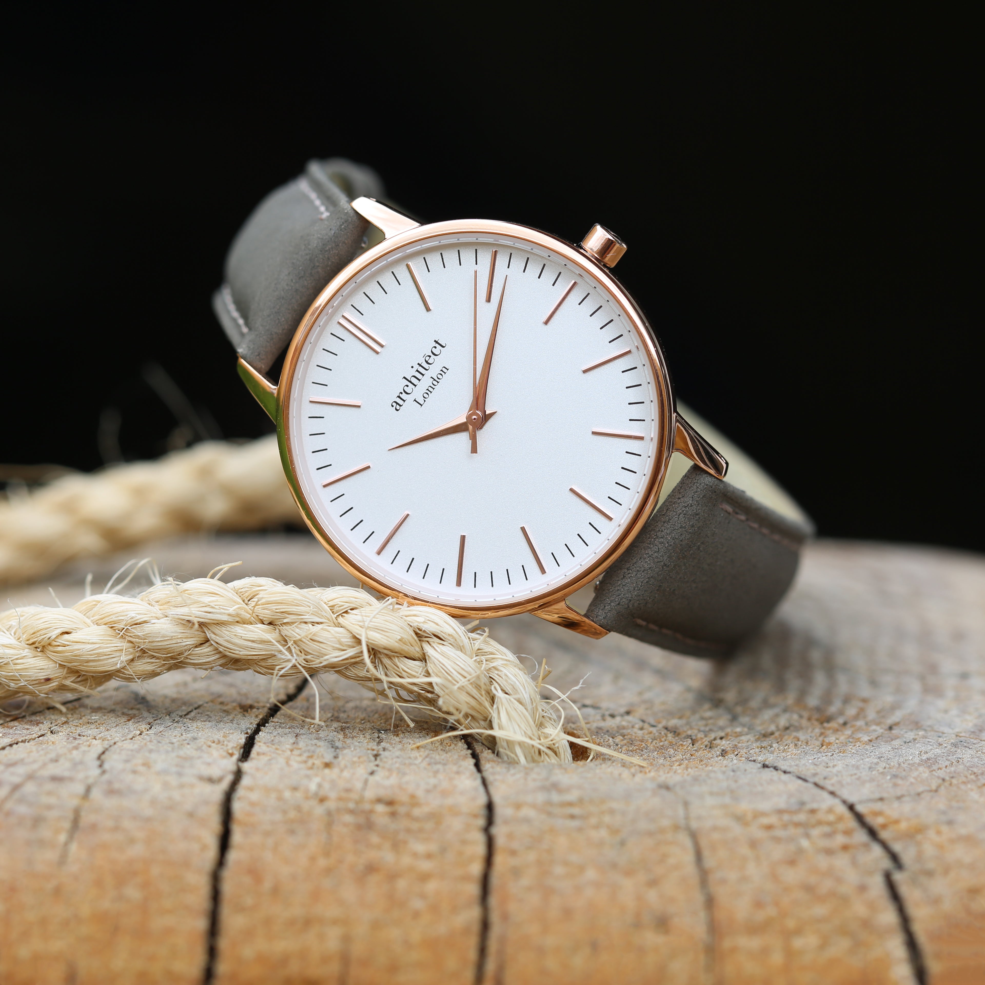 Ladies Architēct Blanc - Modern Font Engraving + Light Grey Strap - Wear We Met