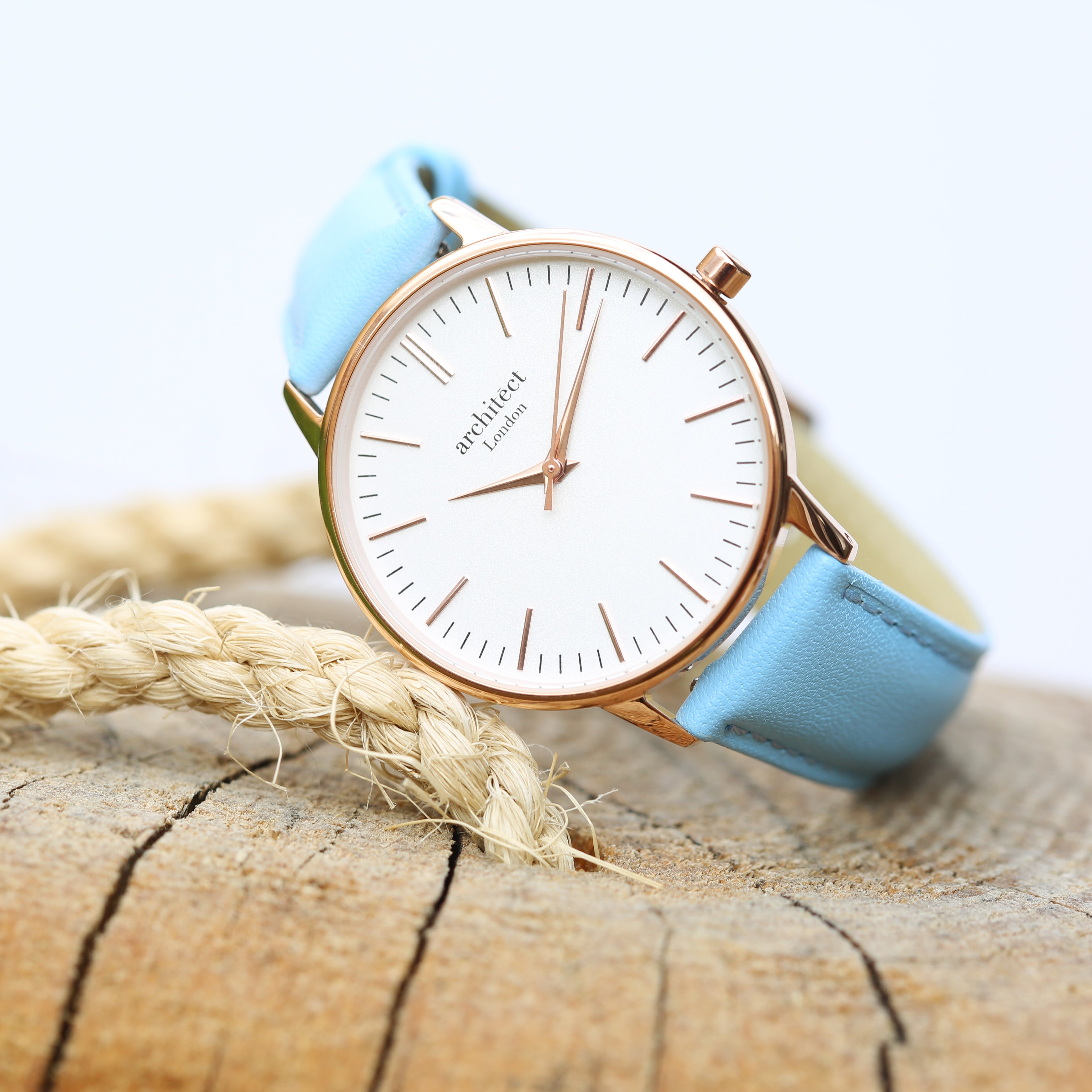 Ladies Architēct Blanc - Handwriting Engraving + Light Blue Strap - Wear We Met