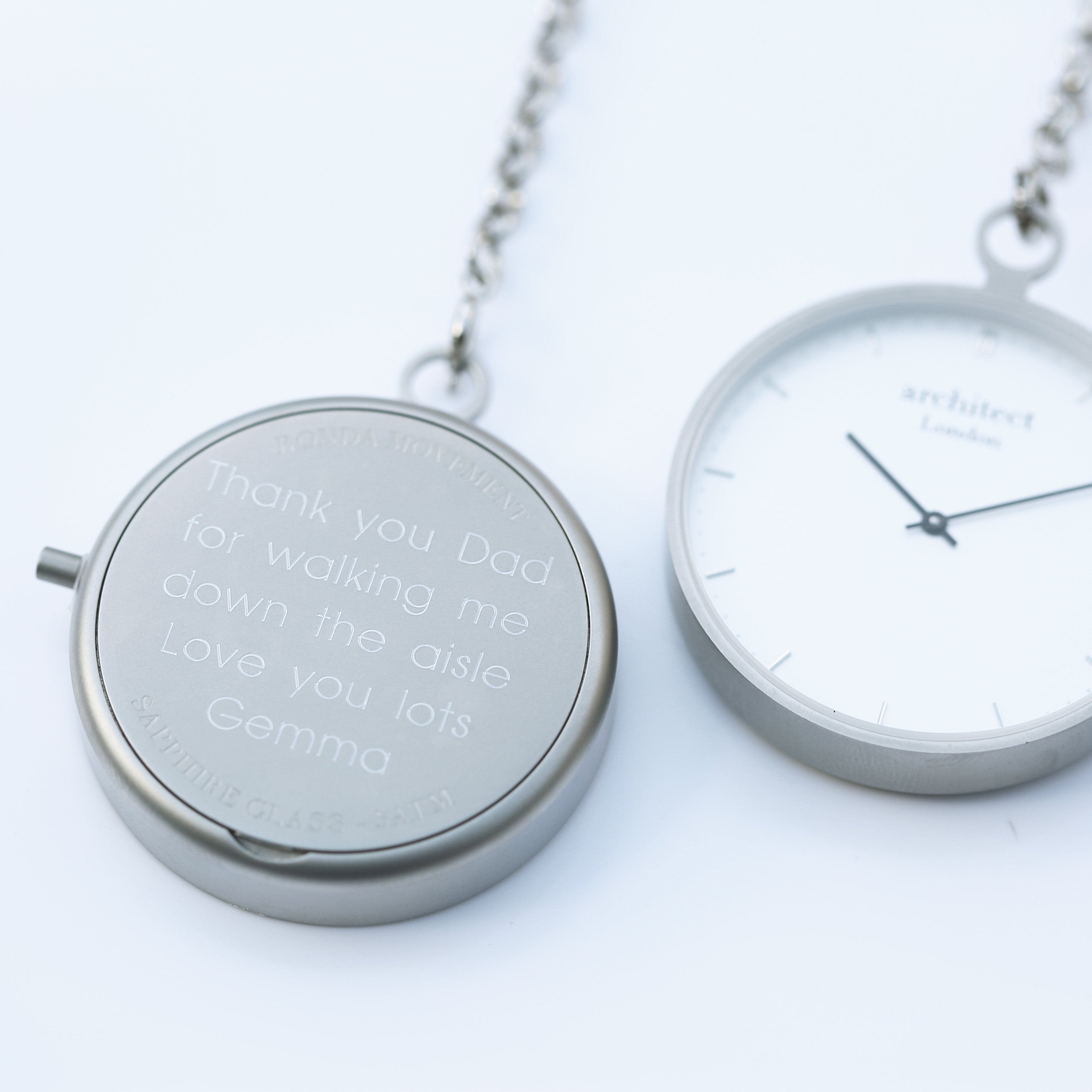 Modern Pocket Watch Silver - Modern Font Engraving - Wear We Met