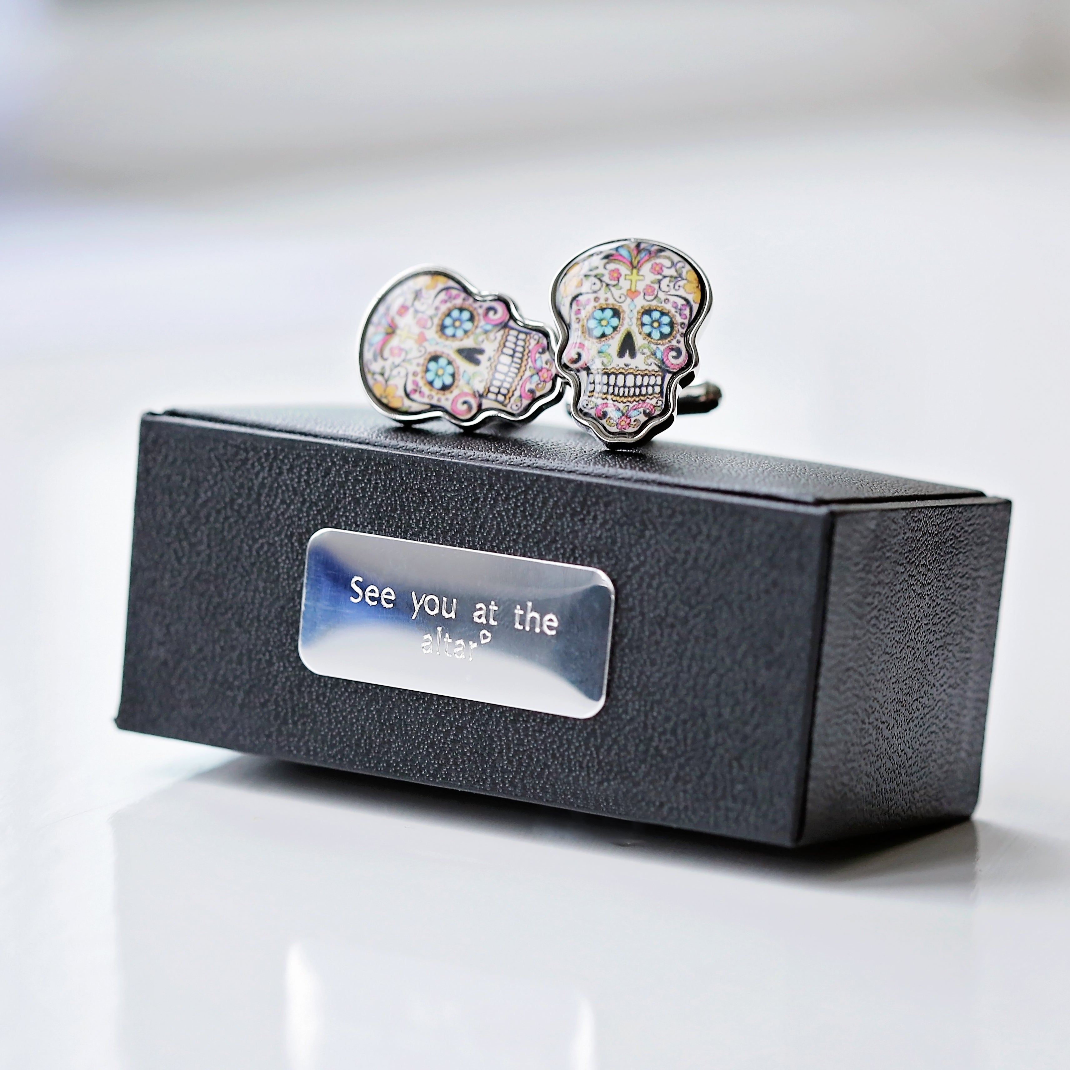 Skull Cufflinks + Engraved Box - Wear We Met